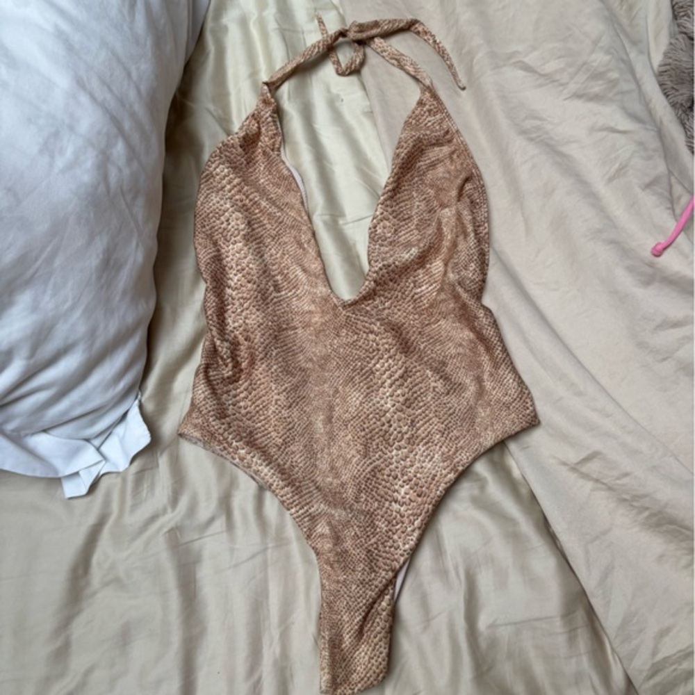 UO out from under Brown Snake Print Women Swim One Piece
